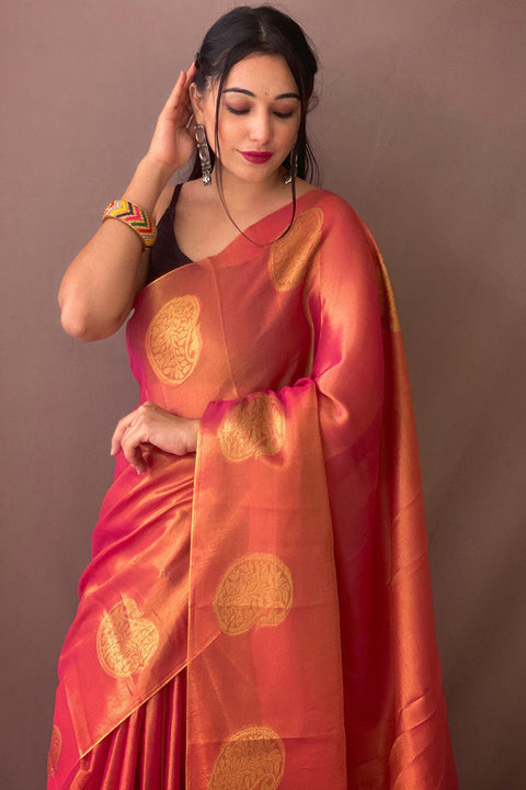 VastraLakshmi Classy Dark Pink Soft Banarasi Tissue Silk Saree With Gleaming Blouse Piece