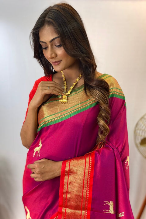 VastraLakshmi Radiant Dark Pink Soft Banarasi Silk Saree With Mesmeric Blouse Piece