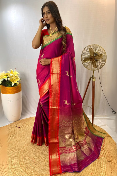 VastraLakshmi Radiant Dark Pink Soft Banarasi Silk Saree With Mesmeric Blouse Piece