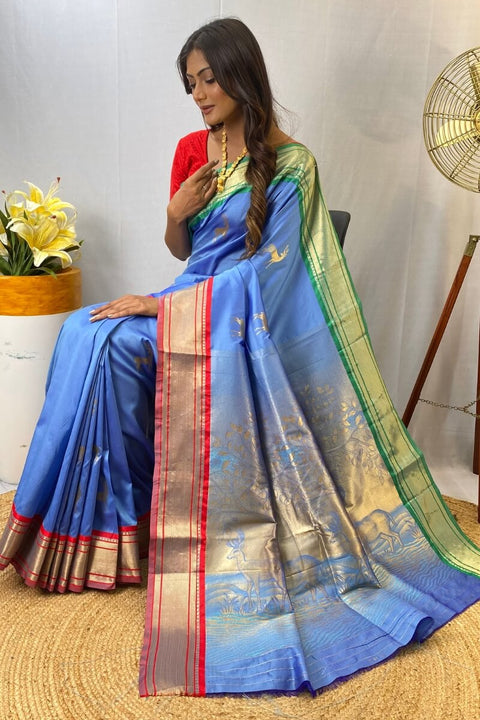 VastraLakshmi Blissful Firozi Soft Banarasi Silk Saree With Adoring Blouse Piece