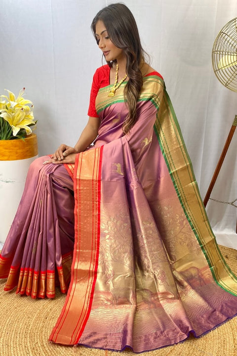 VastraLakshmi Cynosure Lavender Soft Banarasi Silk Saree With Eloquence Blouse Piece