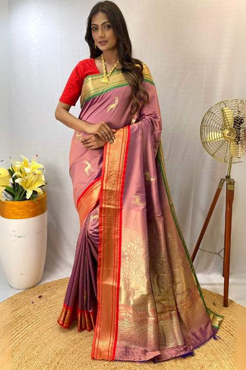 VastraLakshmi Cynosure Lavender Soft Banarasi Silk Saree With Eloquence Blouse Piece