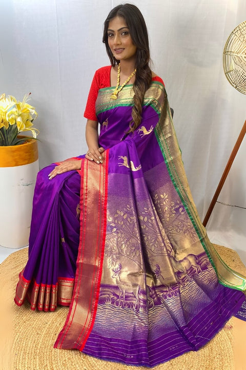 VastraLakshmi Charismatic Purple Soft Banarasi Silk Saree With Unequalled Blouse Piece