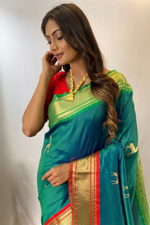 VastraLakshmi Enamoring Rama Soft Banarasi Silk Saree With Opulent Blouse Piece