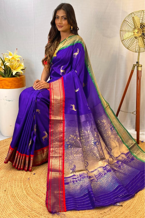 VastraLakshmi Luminous Royal Blue Soft Banarasi Silk Saree With Dulcet Blouse Piece