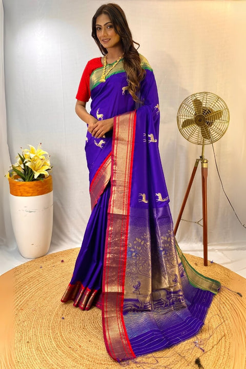 VastraLakshmi Luminous Royal Blue Soft Banarasi Silk Saree With Dulcet Blouse Piece