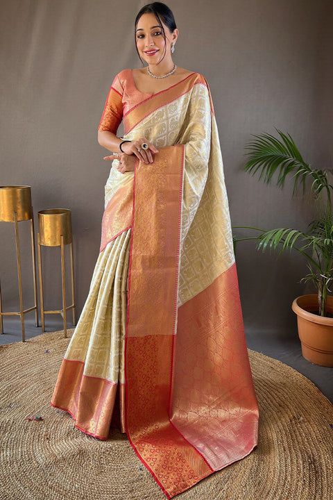 VastraLakshmi Pretty Beige Kanjivaram Silk Saree With Refreshing Blouse Piece