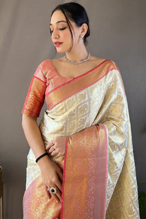 VastraLakshmi Pretty Beige Kanjivaram Silk Saree With Refreshing Blouse Piece