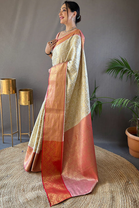 VastraLakshmi Pretty Beige Kanjivaram Silk Saree With Refreshing Blouse Piece