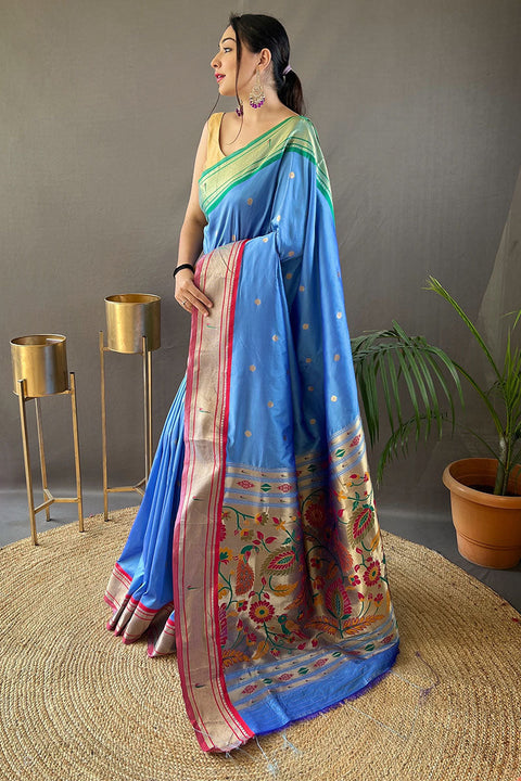 VastraLakshmi Attractive Firozi Paithani Silk Saree With Deserving Blouse Piece