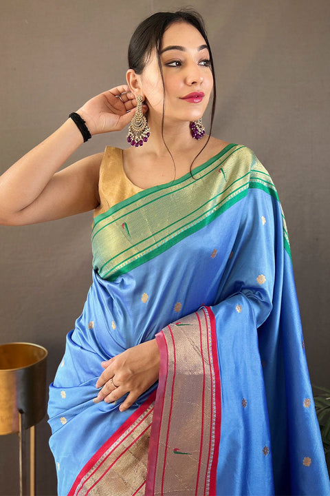 VastraLakshmi Attractive Firozi Paithani Silk Saree With Deserving Blouse Piece