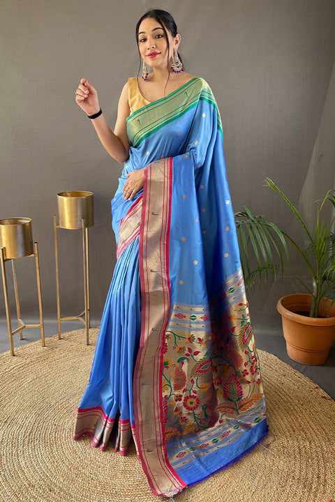 VastraLakshmi Attractive Firozi Paithani Silk Saree With Deserving Blouse Piece