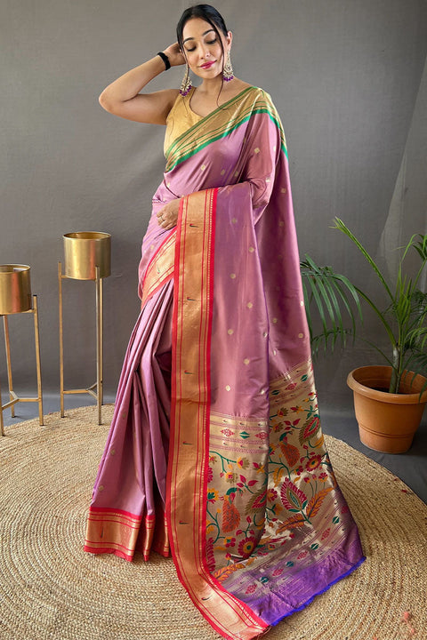 VastraLakshmi Majesty Pink Paithani Silk Saree With Preferable Blouse Piece