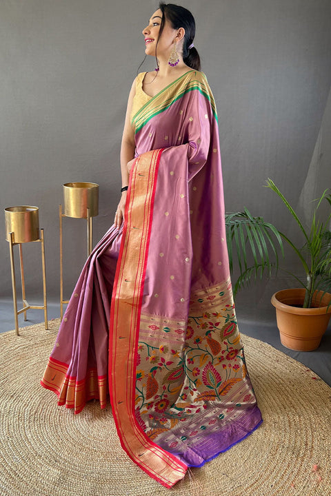 VastraLakshmi Majesty Pink Paithani Silk Saree With Preferable Blouse Piece