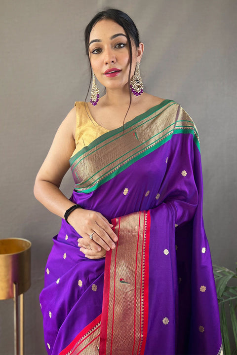 VastraLakshmi Excellent Purple Paithani Silk Saree With Assemblage Blouse Piece