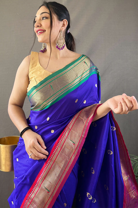 VastraLakshmi Propinquity Royal Blue Paithani Silk Saree With Pleasurable Blouse Piece