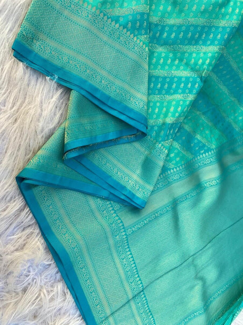 VastraLakshmi Desultory Firozi Soft Banarasi Silk Saree With Elision Blouse Piece