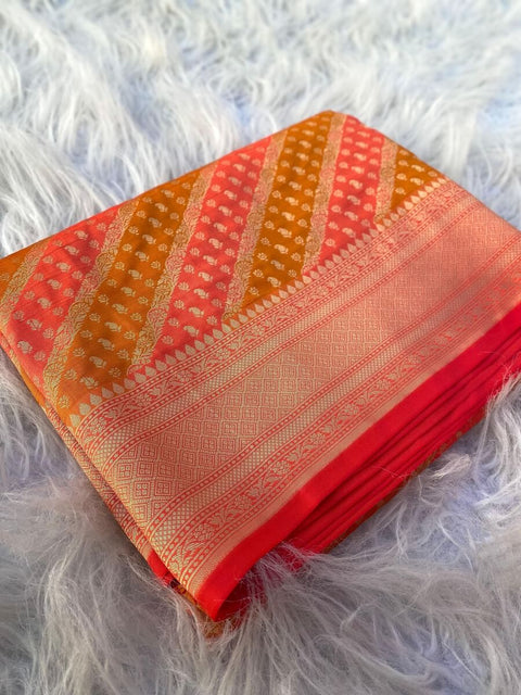 VastraLakshmi Moiety Orange Soft Banarasi Silk Saree With Woebegone Blouse Piece