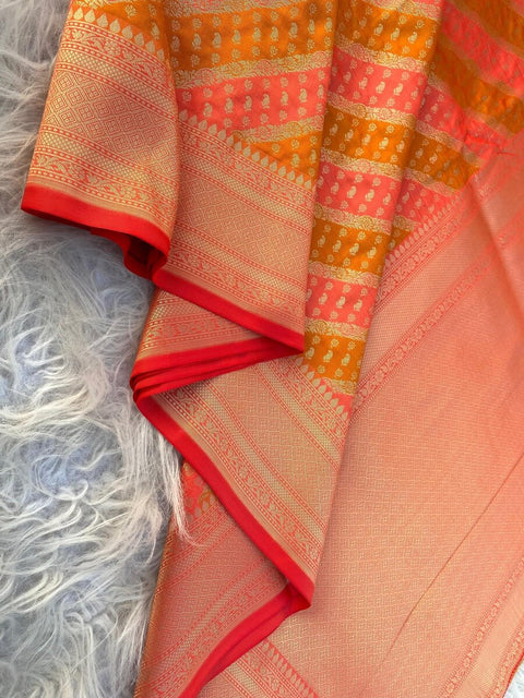 VastraLakshmi Moiety Orange Soft Banarasi Silk Saree With Woebegone Blouse Piece