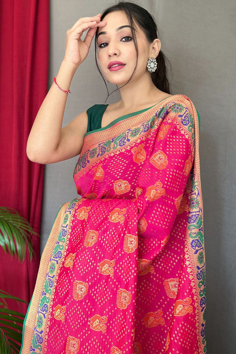 VastraLakshmi Lassitude Dark Pink Patola Silk Saree with Staggering Blouse Piece