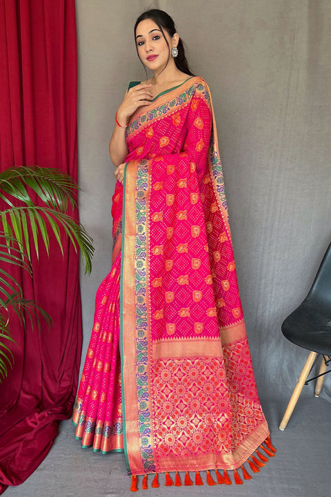 VastraLakshmi Lassitude Dark Pink Patola Silk Saree with Staggering Blouse Piece