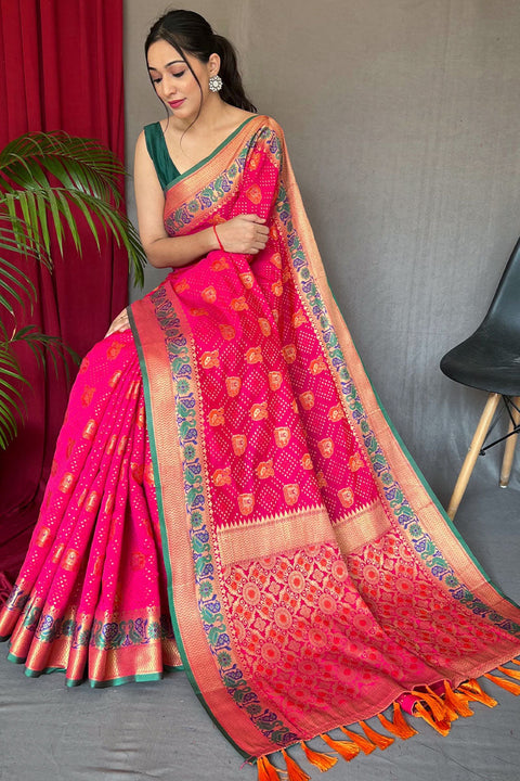 VastraLakshmi Lassitude Dark Pink Patola Silk Saree with Staggering Blouse Piece