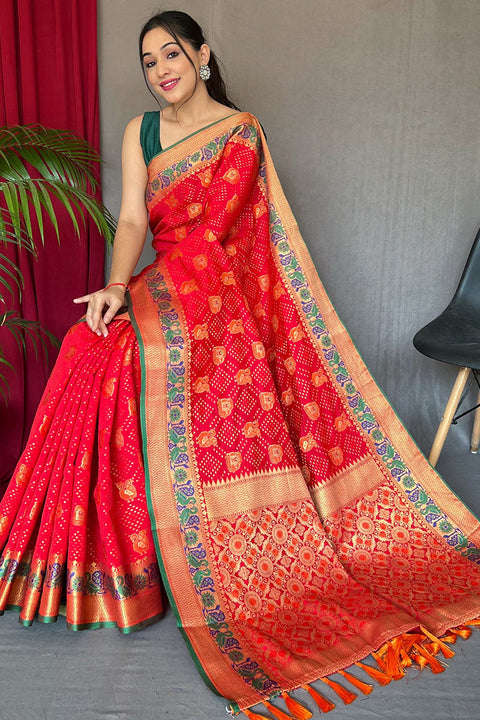 VastraLakshmi Angelic Red Patola Silk Saree with Entrancing Blouse Piece