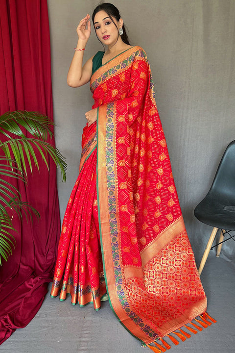 VastraLakshmi Angelic Red Patola Silk Saree with Entrancing Blouse Piece