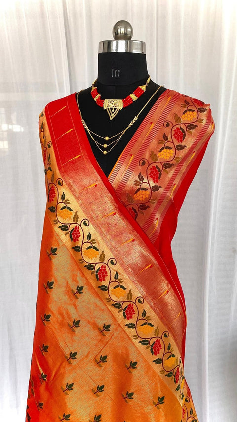 VastraLakshmi Charming Orange Paithani Silk Saree With Glowing Blouse Piece