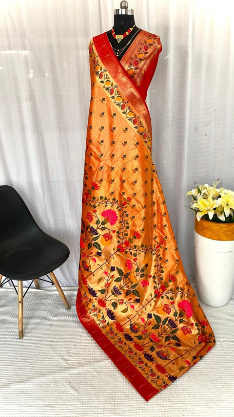 VastraLakshmi Charming Orange Paithani Silk Saree With Glowing Blouse Piece