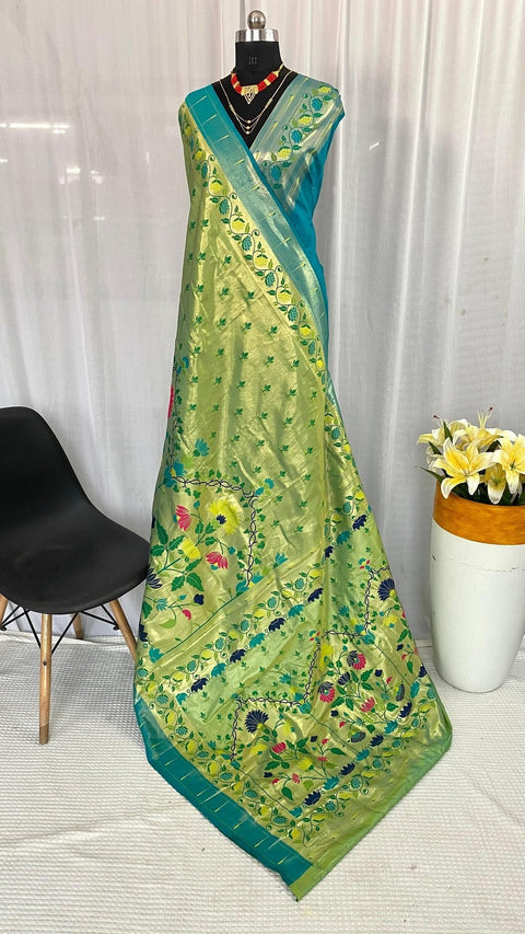 VastraLakshmi Jazzy Parrot Paithani Silk Saree With Ethnic Blouse Piece