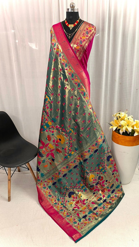 VastraLakshmi Prominent Rama Paithani Silk Saree With Glorious Blouse Piece