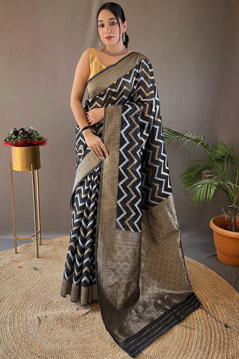 VastraLakshmi Angelic Black Cotton Silk Saree With Conflate Blouse Piece