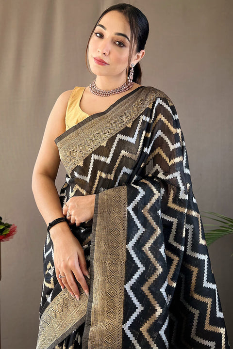 VastraLakshmi Angelic Black Cotton Silk Saree With Conflate Blouse Piece