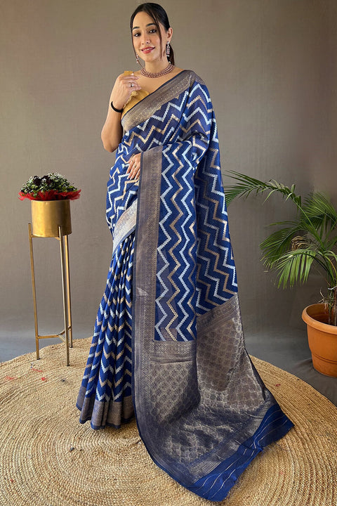 VastraLakshmi Fairytale Blue Cotton Silk Saree With Flamboyant Blouse Piece