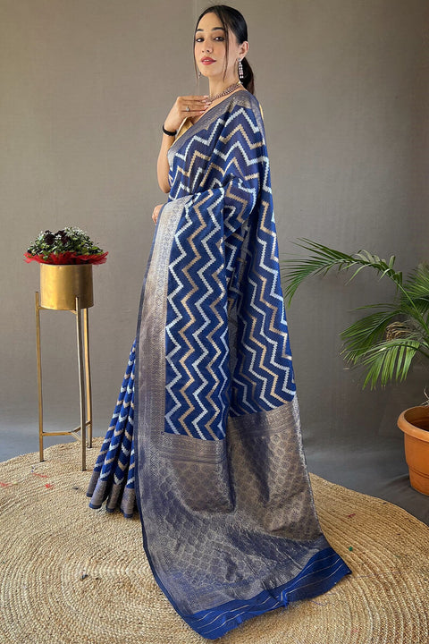 VastraLakshmi Fairytale Blue Cotton Silk Saree With Flamboyant Blouse Piece