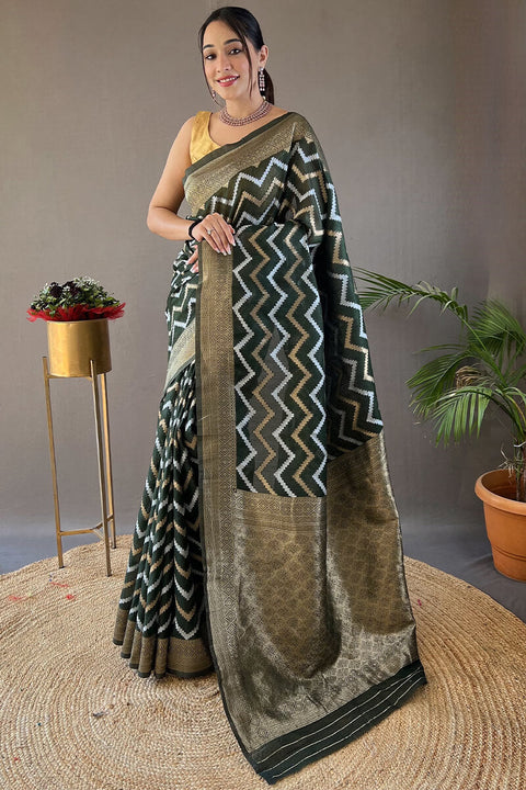 VastraLakshmi Opulent Dark Green Cotton Silk Saree With Designer Blouse Piece