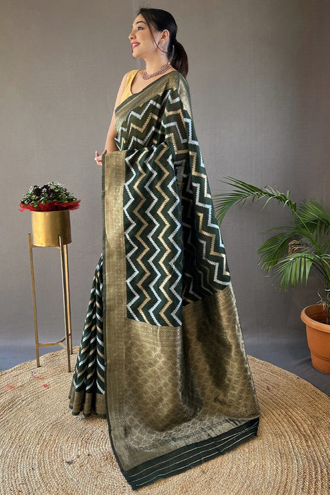 VastraLakshmi Opulent Dark Green Cotton Silk Saree With Designer Blouse Piece