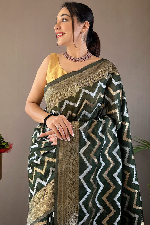 VastraLakshmi Opulent Dark Green Cotton Silk Saree With Designer Blouse Piece