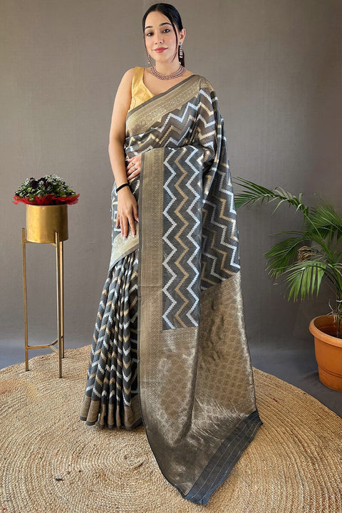 VastraLakshmi Flaunt Grey Cotton Silk Saree With Extraordinary Blouse Piece