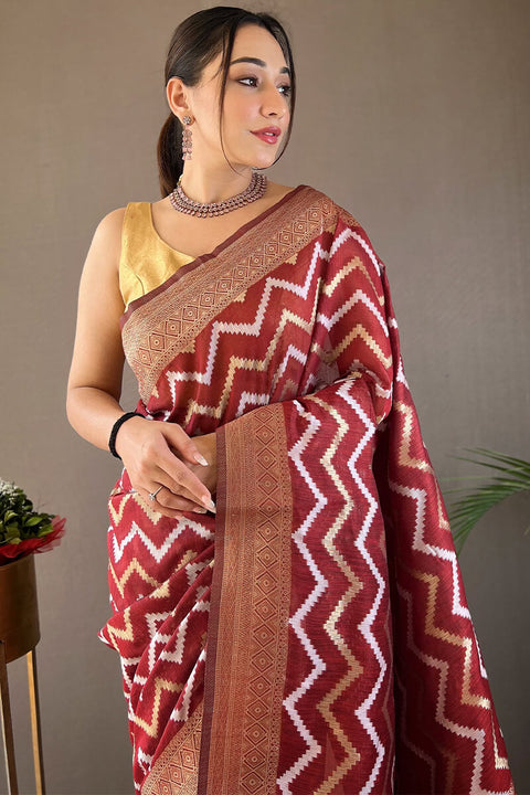 VastraLakshmi Pretty Maroon Cotton Silk Saree With Capricious Blouse Piece