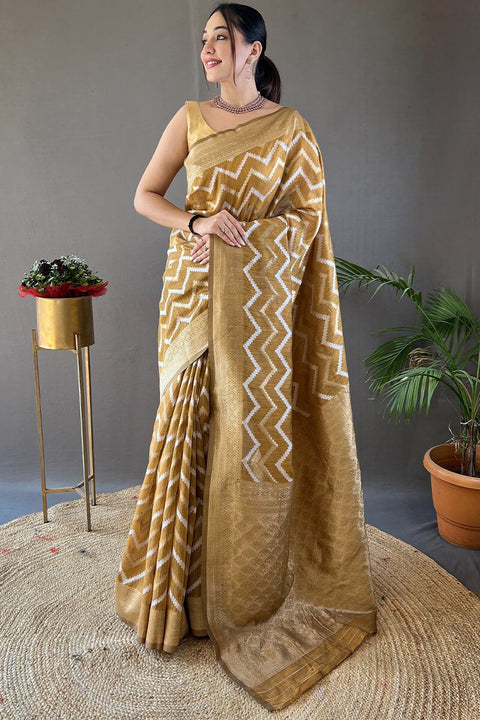 VastraLakshmi Beautiful Mustard Cotton Silk Saree With Intricate Blouse Piece