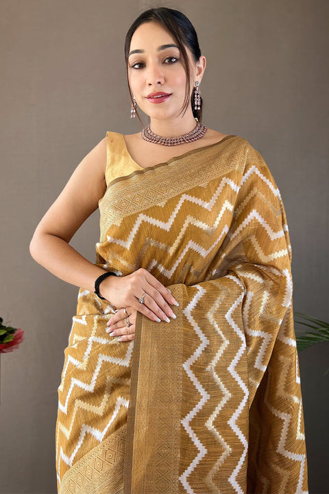 VastraLakshmi Beautiful Mustard Cotton Silk Saree With Intricate Blouse Piece