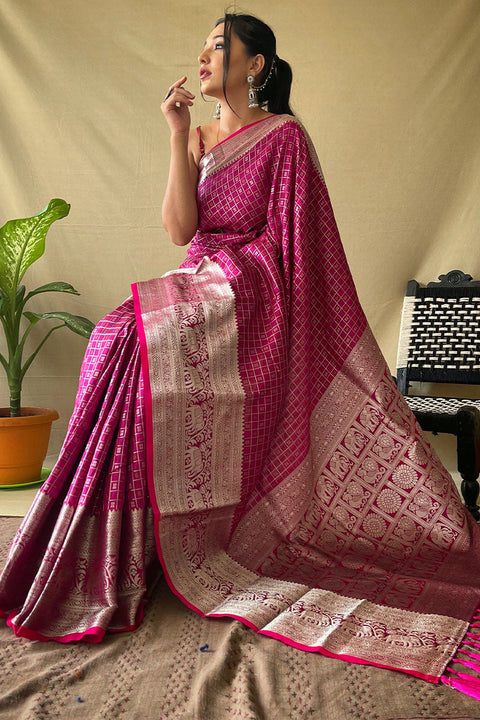 VastraLakshmi Entrancing Dark Pink Soft Banarasi Silk Saree With Glorious Blouse Piece