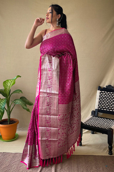 VastraLakshmi Entrancing Dark Pink Soft Banarasi Silk Saree With Glorious Blouse Piece