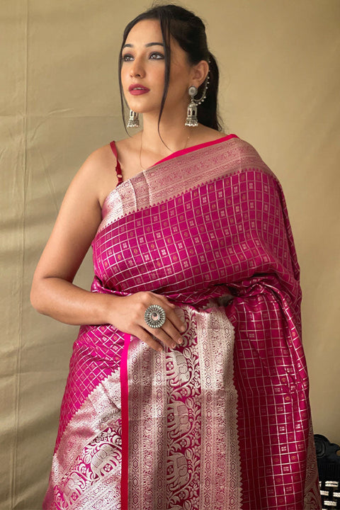 VastraLakshmi Entrancing Dark Pink Soft Banarasi Silk Saree With Glorious Blouse Piece