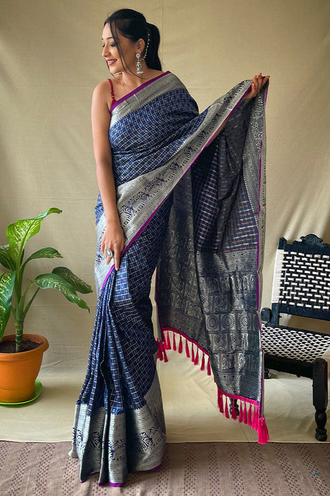 VastraLakshmi Engaging Navy Blue Soft Banarasi Silk Saree With Enchanting Blouse Piece