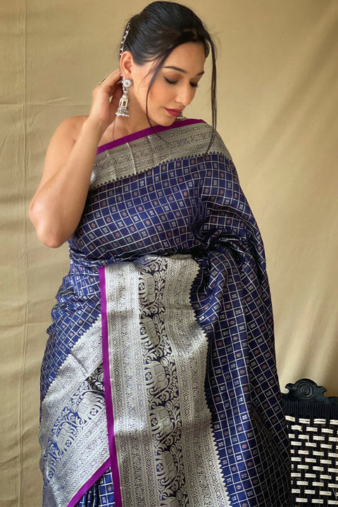 VastraLakshmi Engaging Navy Blue Soft Banarasi Silk Saree With Enchanting Blouse Piece