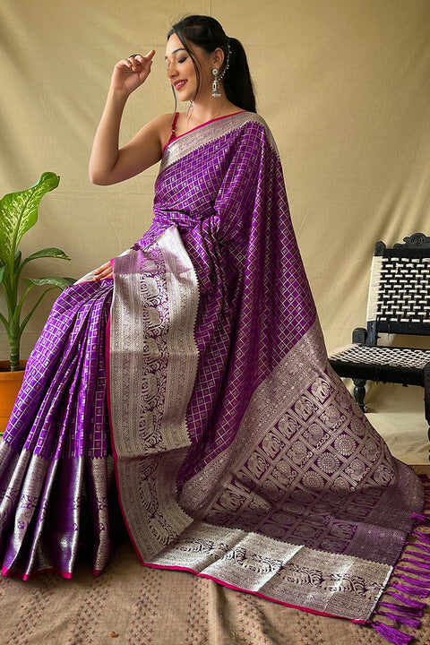 VastraLakshmi Tempting Purple Soft Banarasi Silk Saree With Engaging Blouse Piece