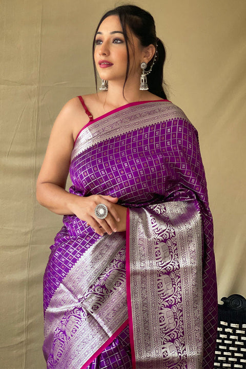 VastraLakshmi Tempting Purple Soft Banarasi Silk Saree With Engaging Blouse Piece